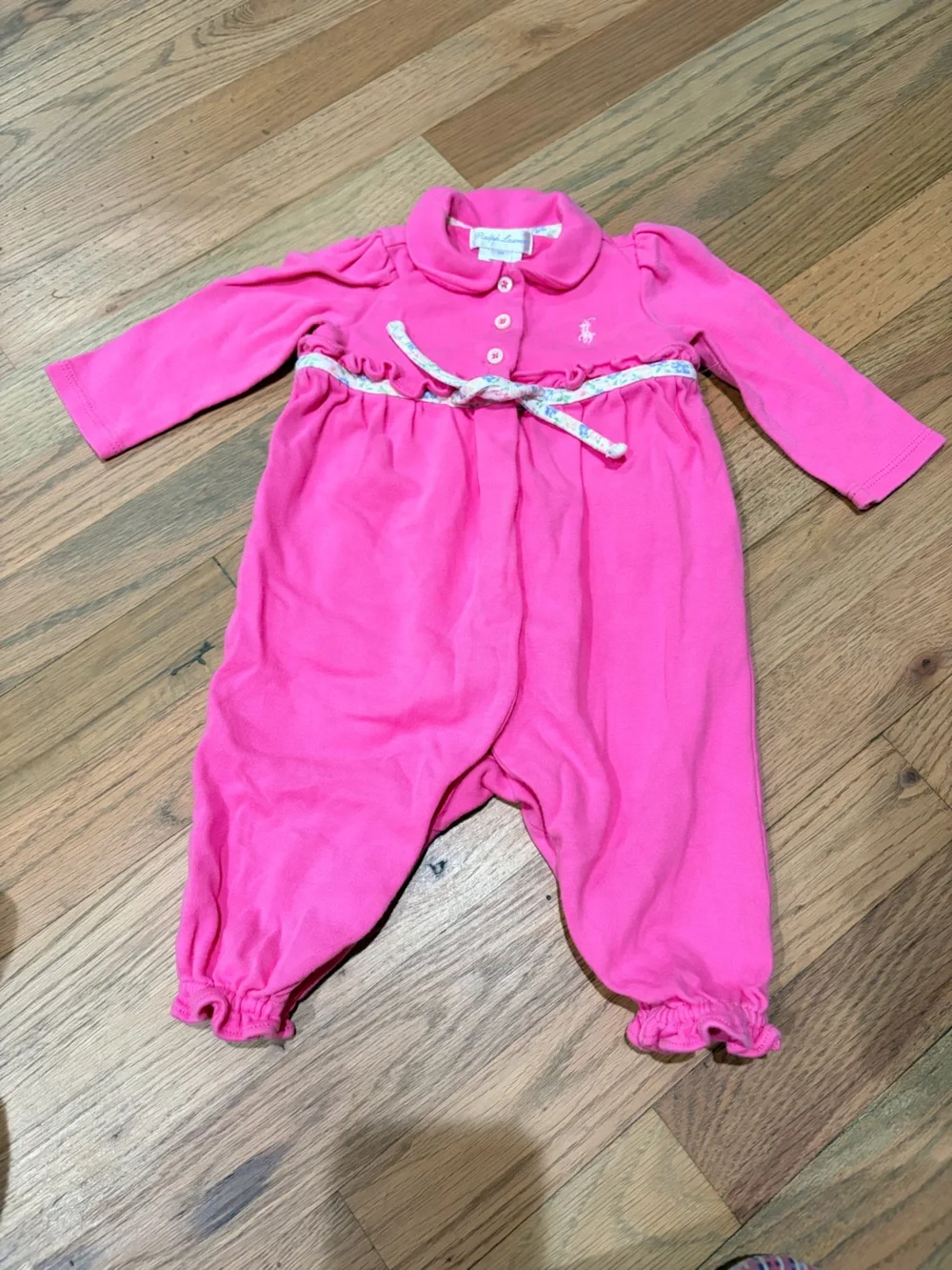 Ralph Lauren baby girl long sleeve onesie outfit with floral tie